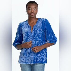 Johnny Was Arzella Celestial Butterfly Embroidered Velvet Royal Blue Blouse Xxs
